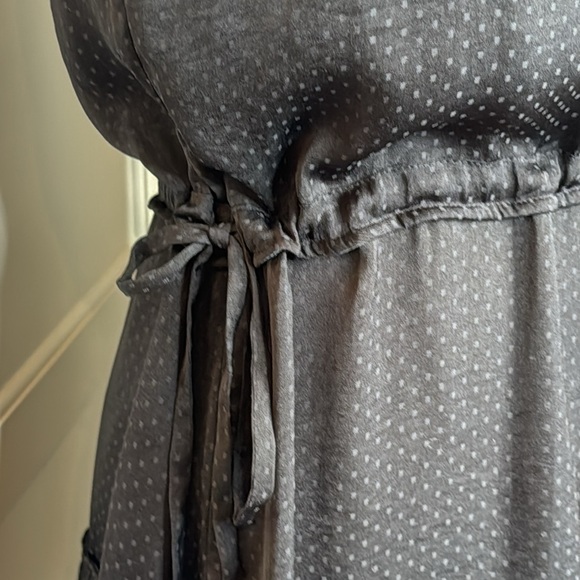Allsaints Polka Dot Dress New Lin Black Size 4 Cinch Drawstring Mini Button Up - Picture 6 of 13